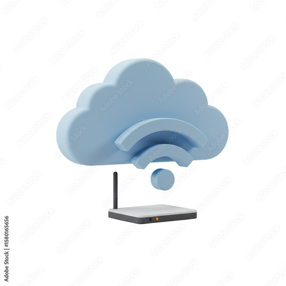 Aufkleber blue cloud and router 3d render wifi network connection