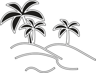 Palm tree island icon representing beach destination, tropical escape and exotic holiday scene with transparent background