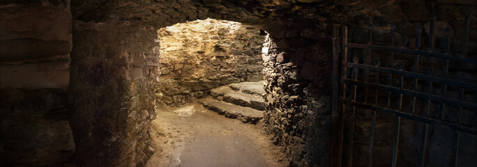 Old cold stone underground cellar