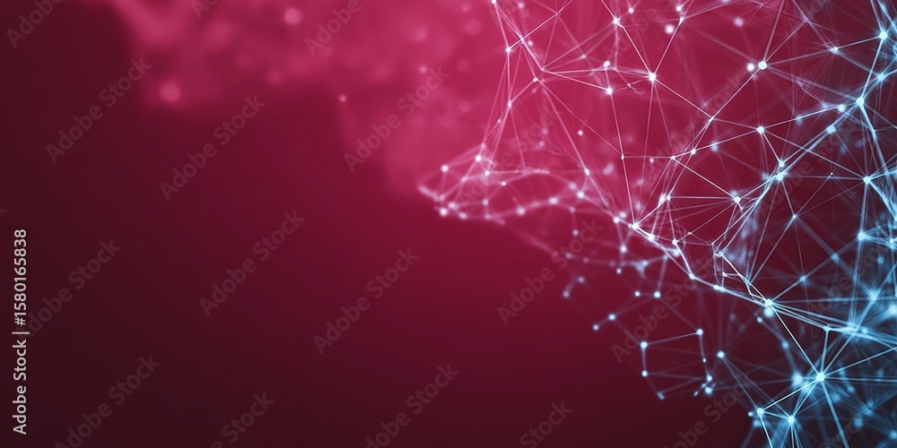 Poster abstract pink polygonal background with interconnected dots and lines for modern data visualization