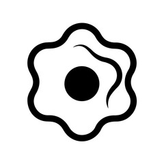 A fried egg with wavy whites and a yolk in the center, illustrated in a playful yet minimalistic single line.
