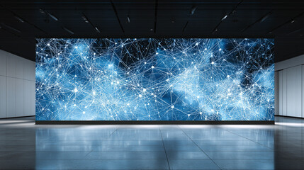 Futuristic Pink Neural Network Light Wall in Dark Room