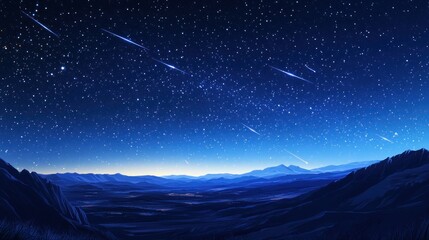 Fototapeta premium Starry night, meteor shower over mountains