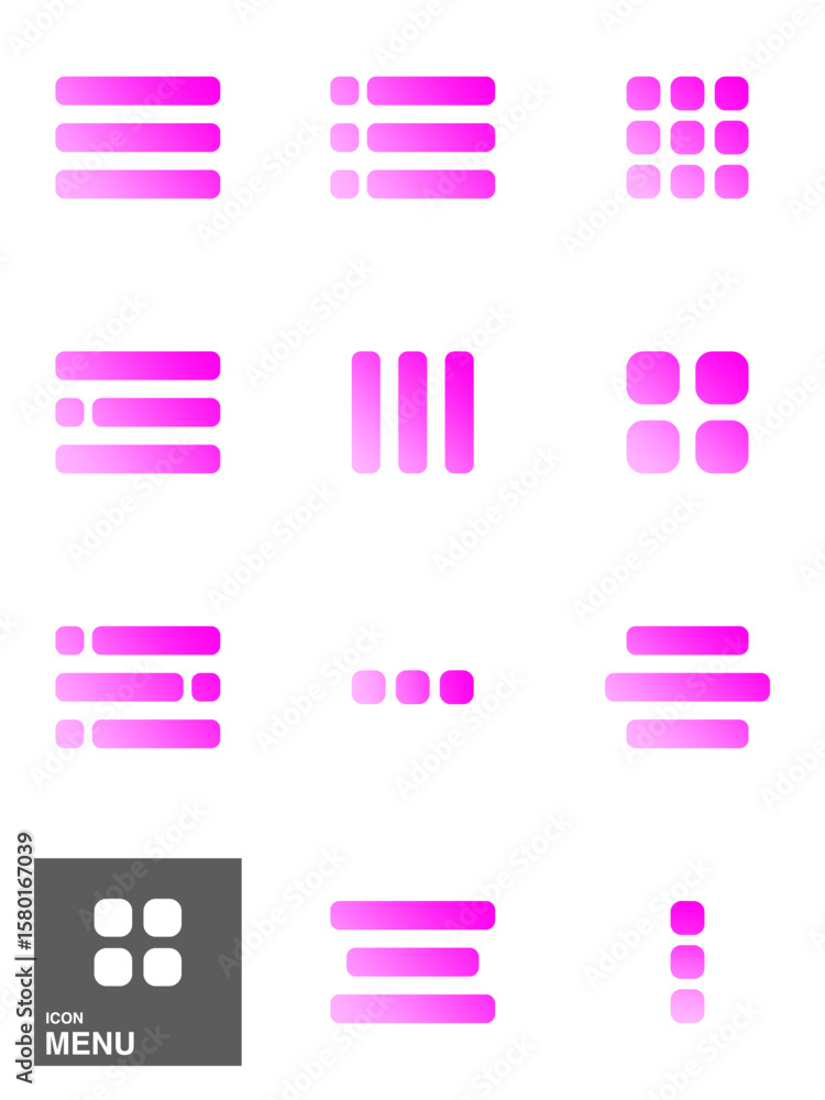 Poster ui menu icon collection – grid, lines, and dots symbols