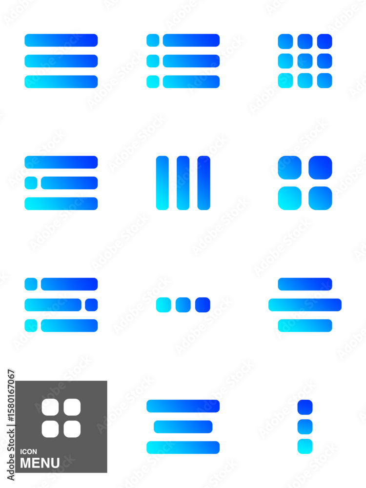 Poster ui menu icon collection – grid, lines, and dots symbols