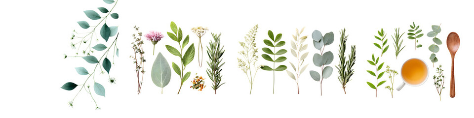 Watercolor Herbal Tea Ingredients Arrangement on White