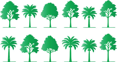 Obraz premium Collection of green gradient tree silhouettes nature