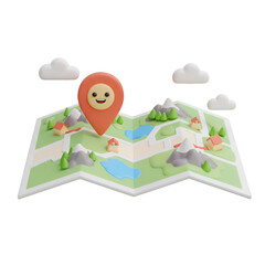 Cartoon Map Location Pin 3D Render on Transparent Background