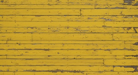 Weathered yellow wooden planks with peeling paint and visible wood grain