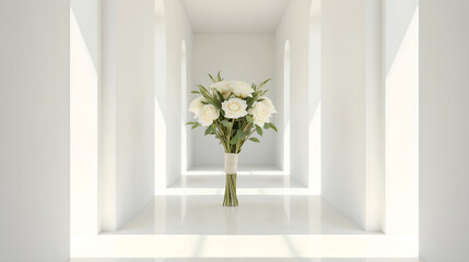 White Flower Bouquet in Corridor
