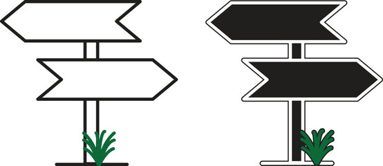 Tourist direction sign icon with travel palm element showing route decision for adventure or holiday journey with transparent background