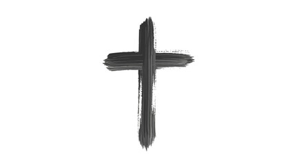 Abstract Cross Depicted with Dark Brushstrokes on Transparent Background.