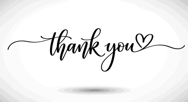 Elegant Scripted Thank You with Heart Symbol and Shadow Detail.