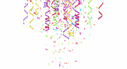 Colorful Streamers and Confetti Falling Downward Festive Celebration Concept.