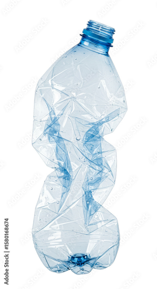 Poster crushed plastic bottle clear empty isolated object for recycle concept