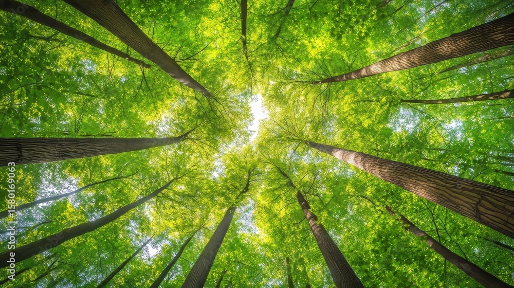 Poster breathtaking lush canopy view where sunlight filters through overlapping branches in nature s frame