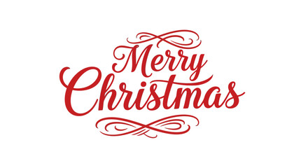 Festive Red Calligraphy Merry Christmas Greeting with Decorative Swirls.