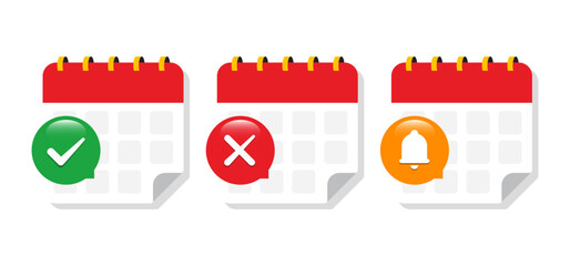 Calendar Icons Check, Cross, Bell