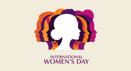 Silhouetted Womens Faces Celebrating International Womens Day with Vibrant Colors.