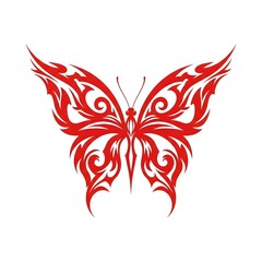Obraz premium Bold red tribal butterfly illustration featuring symmetrical lightning-style wings, clean vector lines, and a sharp silhouette on a white background, ideal for tattoo or graphic art