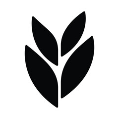 Simple Botanical Grain Icon, Black Wheat Vector Silhouette