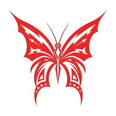 Fototapeta premium Bold red tribal butterfly illustration featuring symmetrical lightning-style wings, clean vector lines, and a sharp silhouette on a white background, ideal for tattoo or graphic art