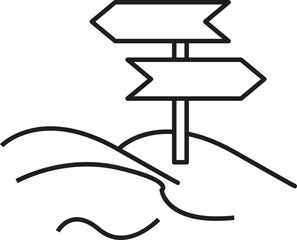 Direction sign icon in minimalist travel style representing tourism, guidance and wayfinding with transparent background