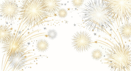 Elegant Gold and Silver Fireworks Display with Starry Accents and Bright Sparks.