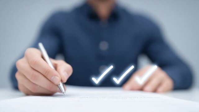 Signing the Approval: A professional meticulously signs a document, with check marks subtly indicating tasks completed and approvals granted, highlighting the essential role of accuracy and agreement.