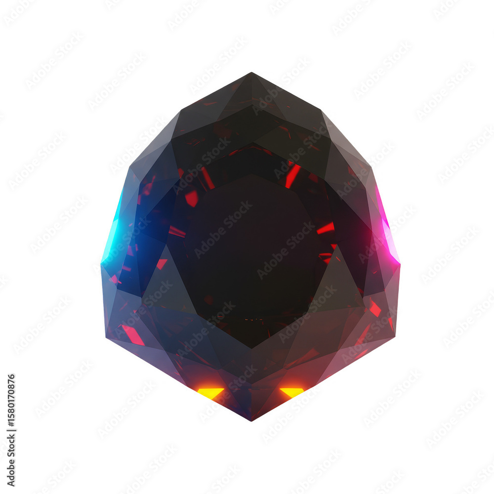 Poster faceted black gemstone polygon shape 3d render transparent background