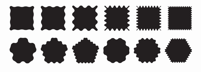 Wavy shape set, zigzag frames. Scallop borders, round zig zag edge vector stamp