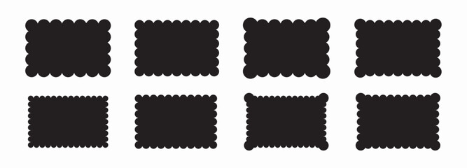 Wavy shape set, zigzag frames. Scallop borders, round zig zag edge vector stamp