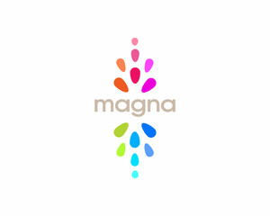 Abstract splash logo. Colorful explosion logotype. Universal concept from bright drops.  illustration.