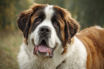 St. Bernard Dog Portrait in Beautiful Grass Field Environment