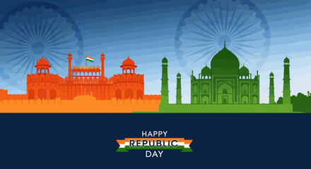 Vibrant Indian Republic Day Celebration with Iconic Monuments and Colors.