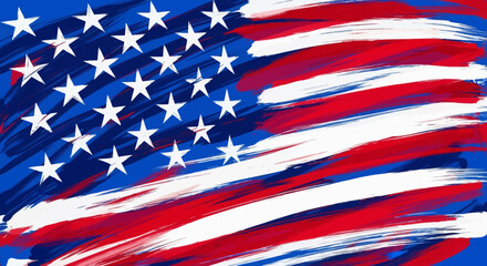 Abstract American Flag with Brushstrokes and Starry Blue Field.
