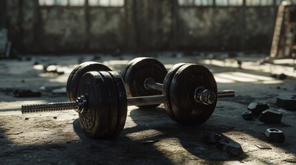 Gym dumbbell workout equipment weightlifting fitness training exercise strength rusty old vintage floor silhouette