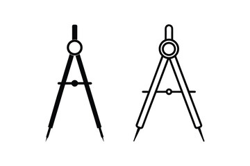 Geometric Compass Illustration with Outline and Solid Design Drawing Tool for Geometry and Architecture silhouette