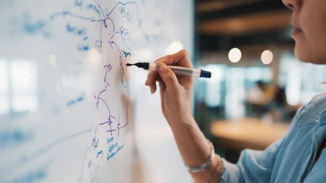 Strategic Blueprint: A focused individual meticulously outlines a dynamic plan on a whiteboard, capturing the essence of innovation, strategic thinking, and collaborative planning.