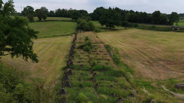 siegfried line, dragons teeth, world war 2 memorial, remains, war, aerial video.