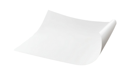 White paper sheet featuring a slight curl at the bottom edge on white background
