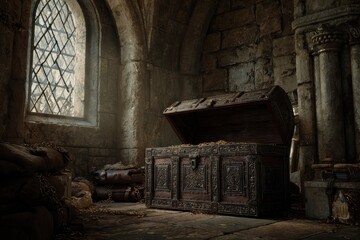 Treasure Room. Abandoned Chest in Fantasy Castle for RPG Adventure Game
