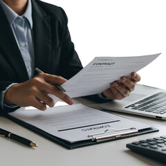 Business Man Holding Contract Document with Pen on a Desk Illustration