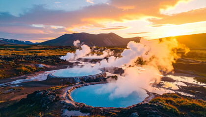 Fototapeta premium Geothermal area iceland landscape nature travel sky
