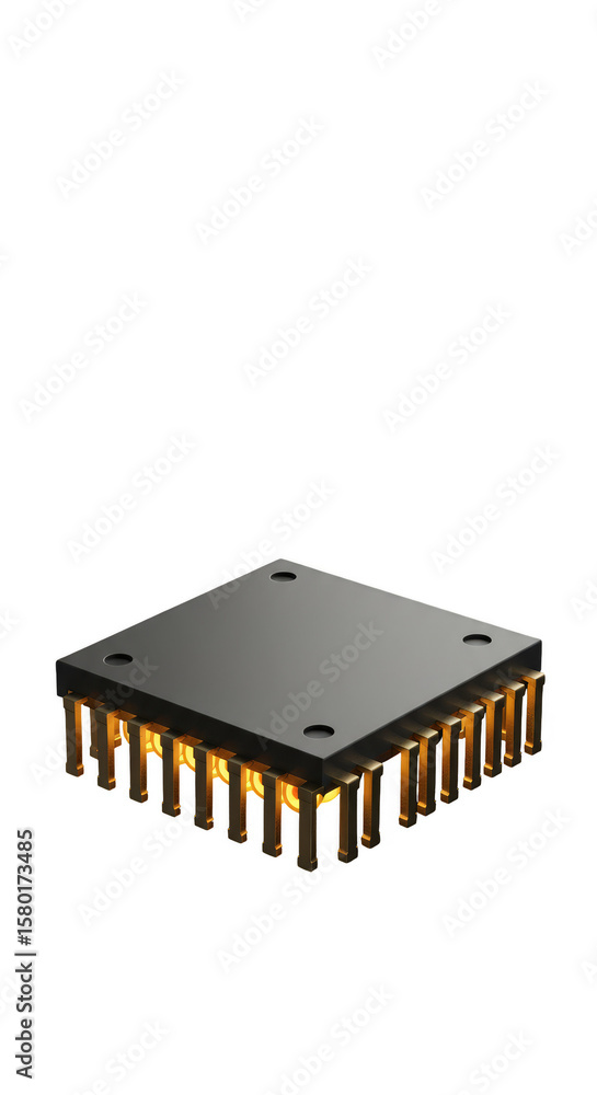 Poster electronic chip technology 3d render microchip processor isometric