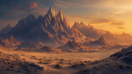 Fototapeta premium Golden desert mountains at sunset