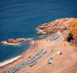 Sunny summer view of Lido Paradise Beach.Splendid outdoor scene of Mediterranean coast of Italy, Europe. Vacation concept background.