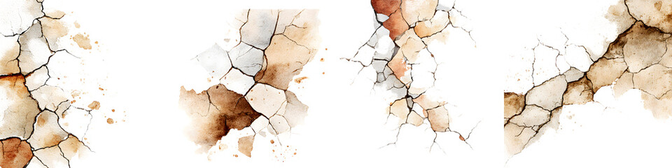 Watercolor Cracked Wall Texture Collection: Distressed Backgrounds on White