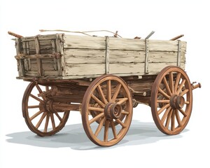 Obraz premium Wagon Wheel Cartoon. Wooden Cart Illustration on White Background for Transportation Design