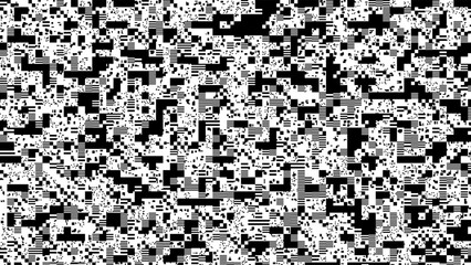 Pixel glitch texture with black and white digital noise, static effect and 8-bit distortion